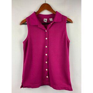 Basic Essentials Womens Sleeveless Pink Button-Up Shirt Size S